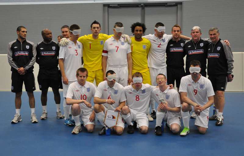The England Blind team line up ahead of their victory over Germany.